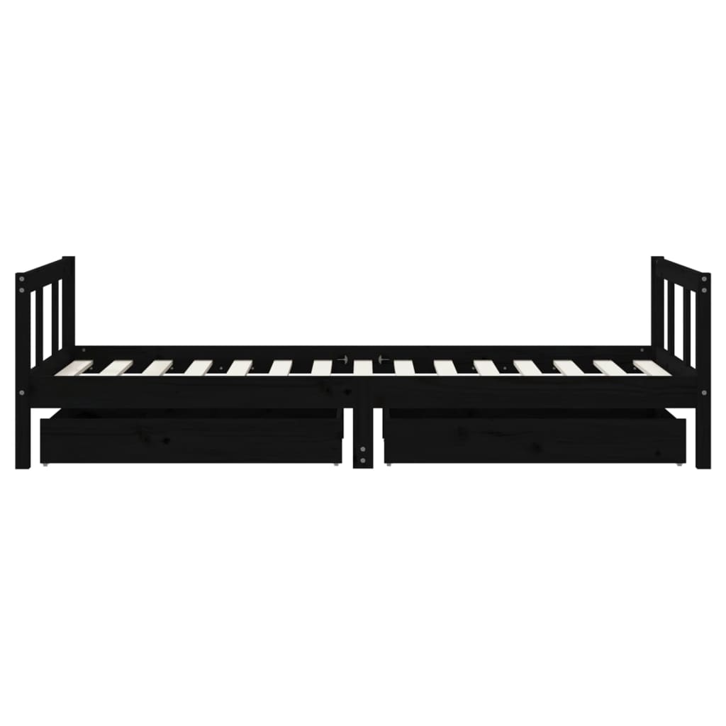 Black Pine Kids Bed Frame with Drawers - 90x190 cm Solid Wood
