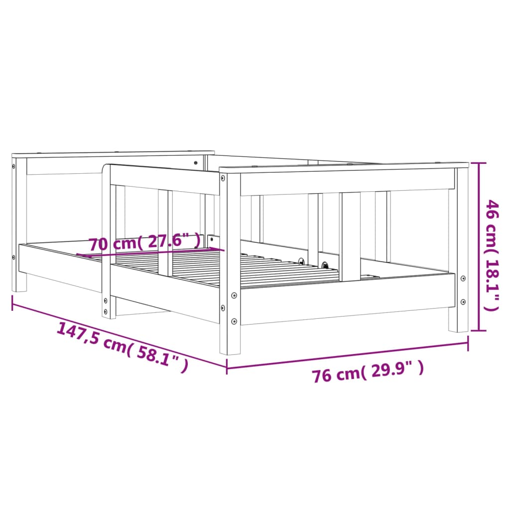 Solid Pine Kids Bed Frame 70x140 cm - White Finish
