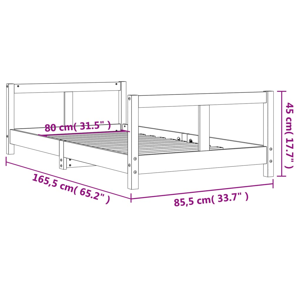 Solid Pine Kids Bed Frame - White 80x160 cm