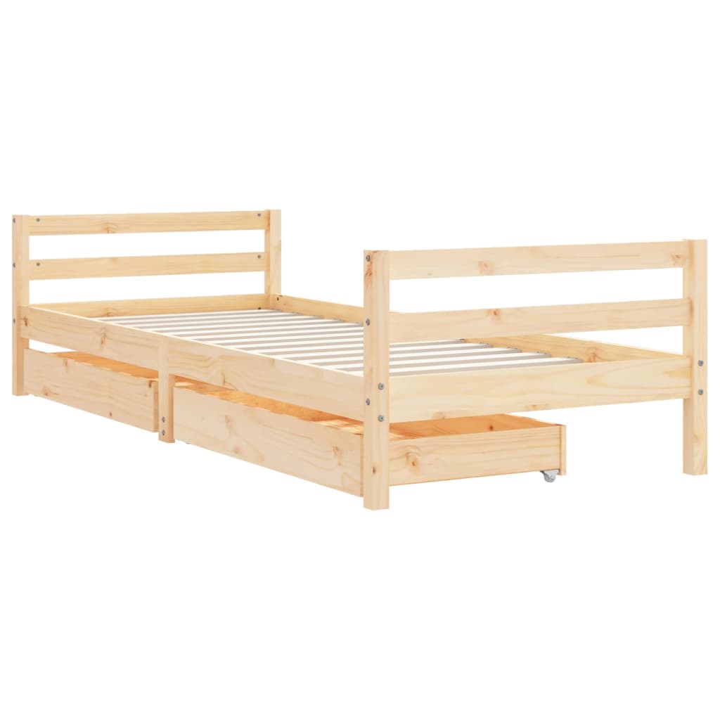 Solid Pine Kids Bed Frame with Drawers, 80x200 cm