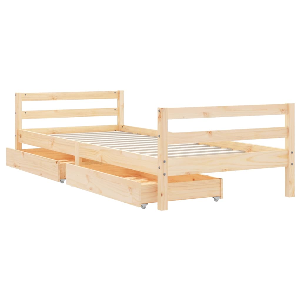 Solid Pine Kids Bed Frame with Drawers, 80x200 cm