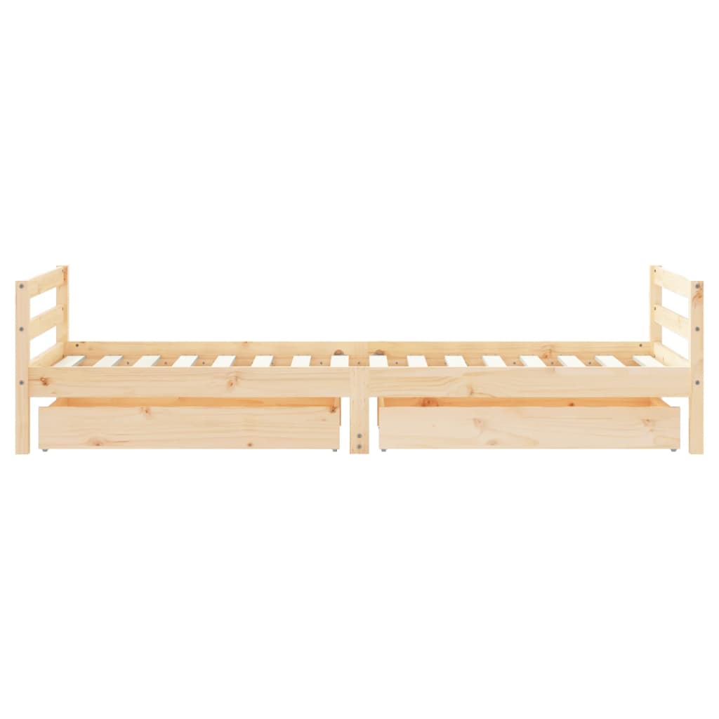 Solid Pine Kids Bed Frame with Drawers, 80x200 cm