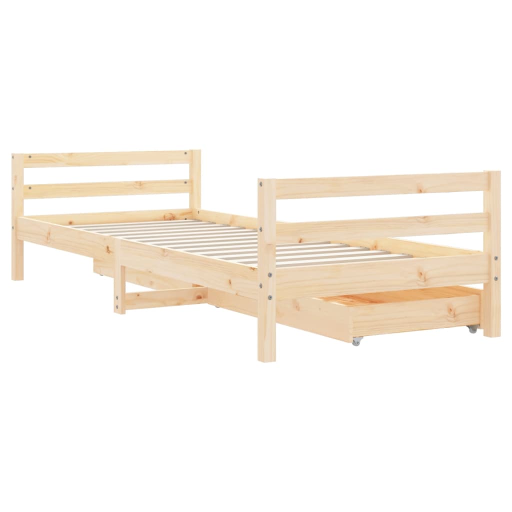 Solid Pine Kids Bed Frame with Drawers, 80x200 cm