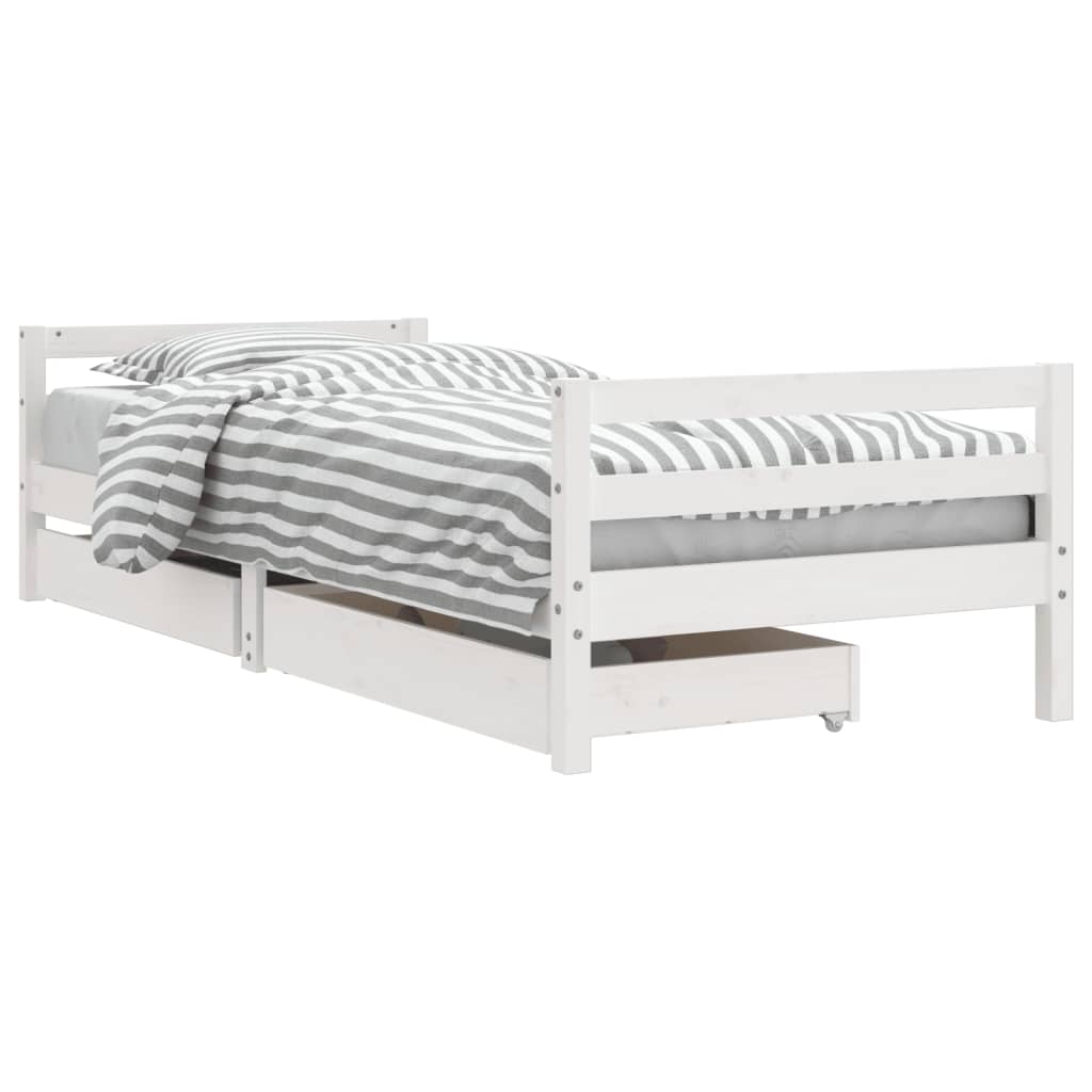 White Solid Pine Kids Bed Frame with Drawers 80x200 cm