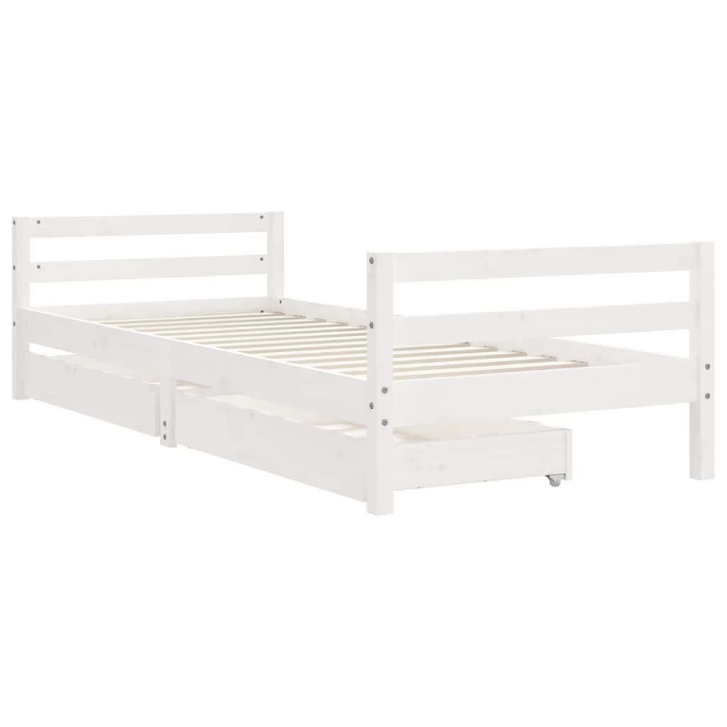 White Solid Pine Kids Bed Frame with Drawers 80x200 cm