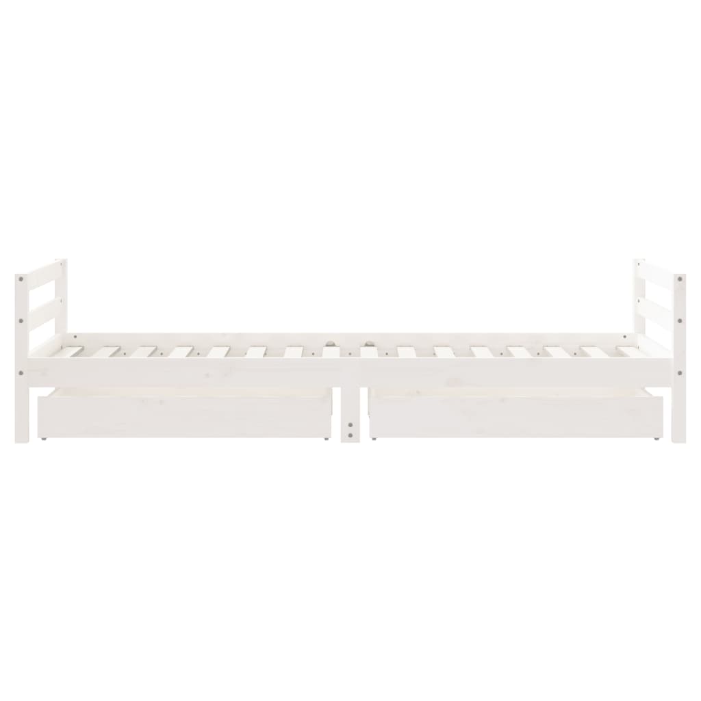 White Solid Pine Kids Bed Frame with Drawers 80x200 cm