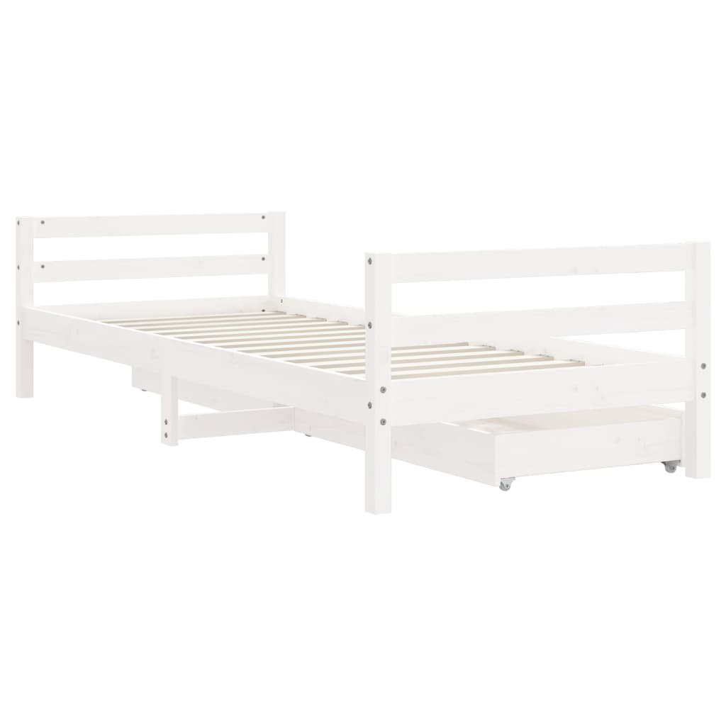 White Solid Pine Kids Bed Frame with Drawers 80x200 cm