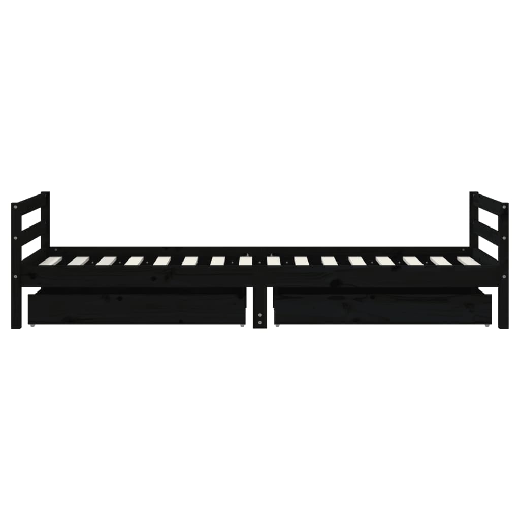 Solid Pine Black Kids Bed Frame with Drawers 90x200 cm
