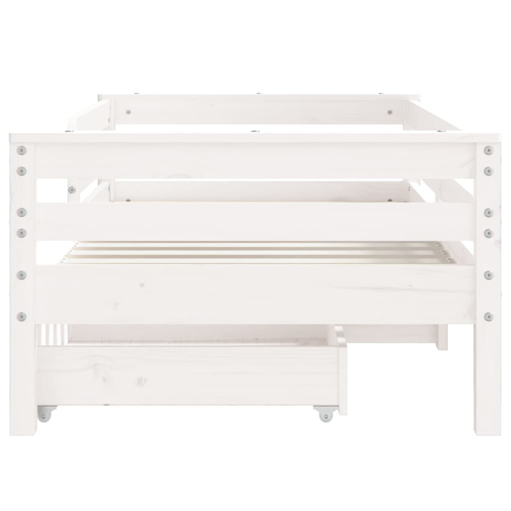 White Solid Pine Kids Bed Frame with Drawers, 70x140 cm