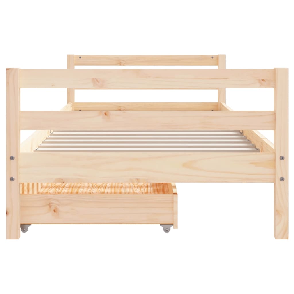 Solid Pine Kids Bed Frame with Drawers 90x190 cm - Natural Wood