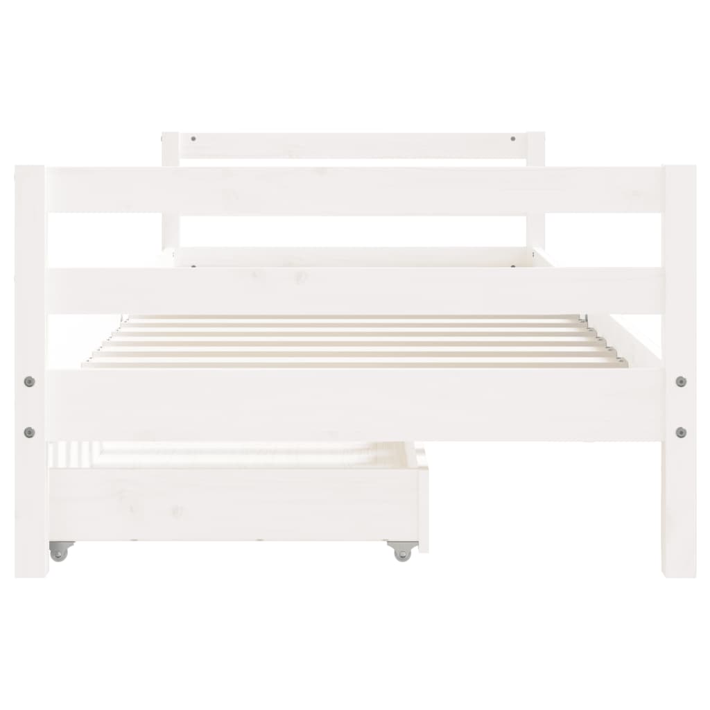 White Solid Pine Kids Bed Frame with Drawers, 90x190 cm