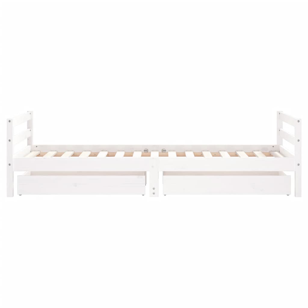 White Solid Pine Kids Bed Frame with Drawers, 90x190 cm