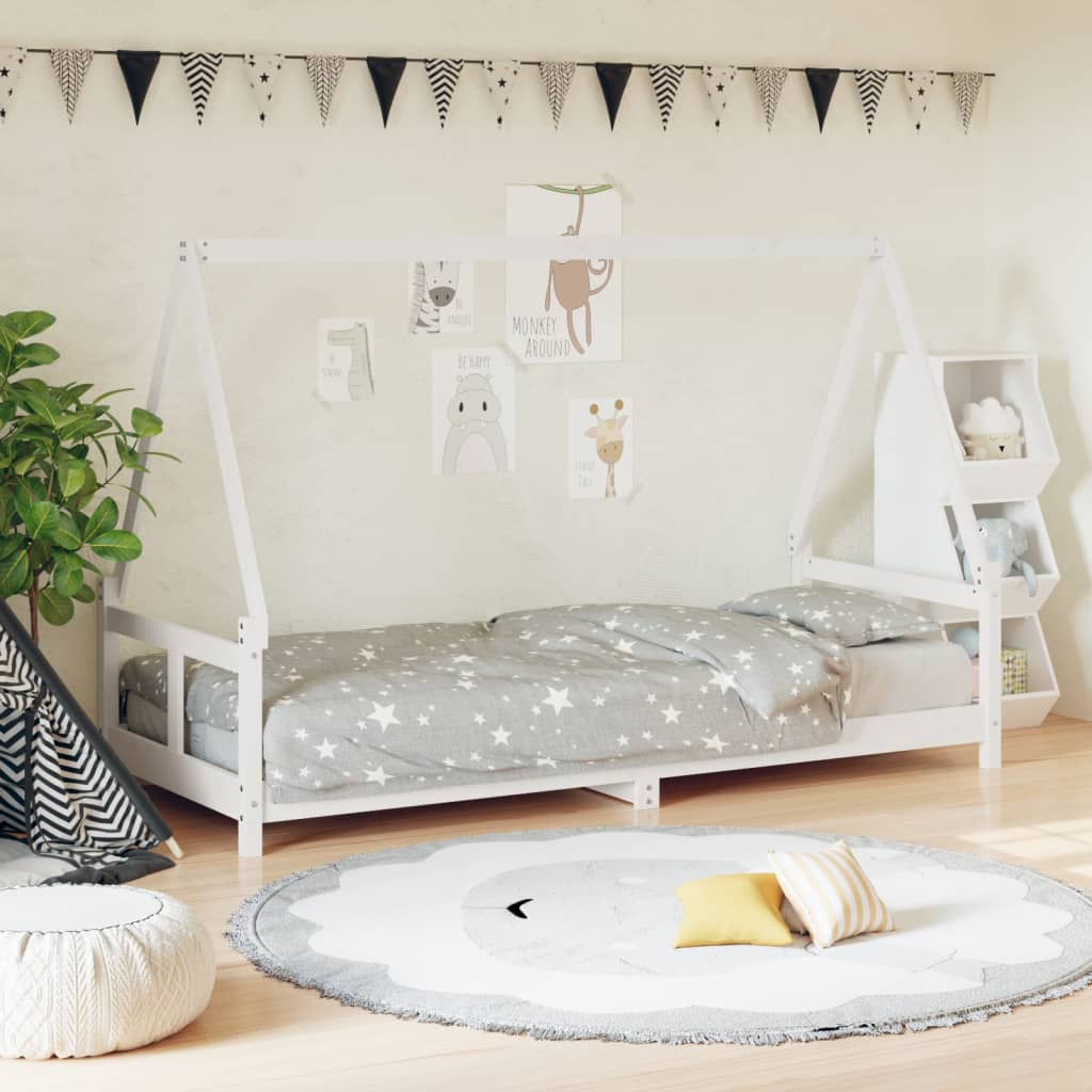 Solid Pine Kids Bed Frame in White - 80x200 cm