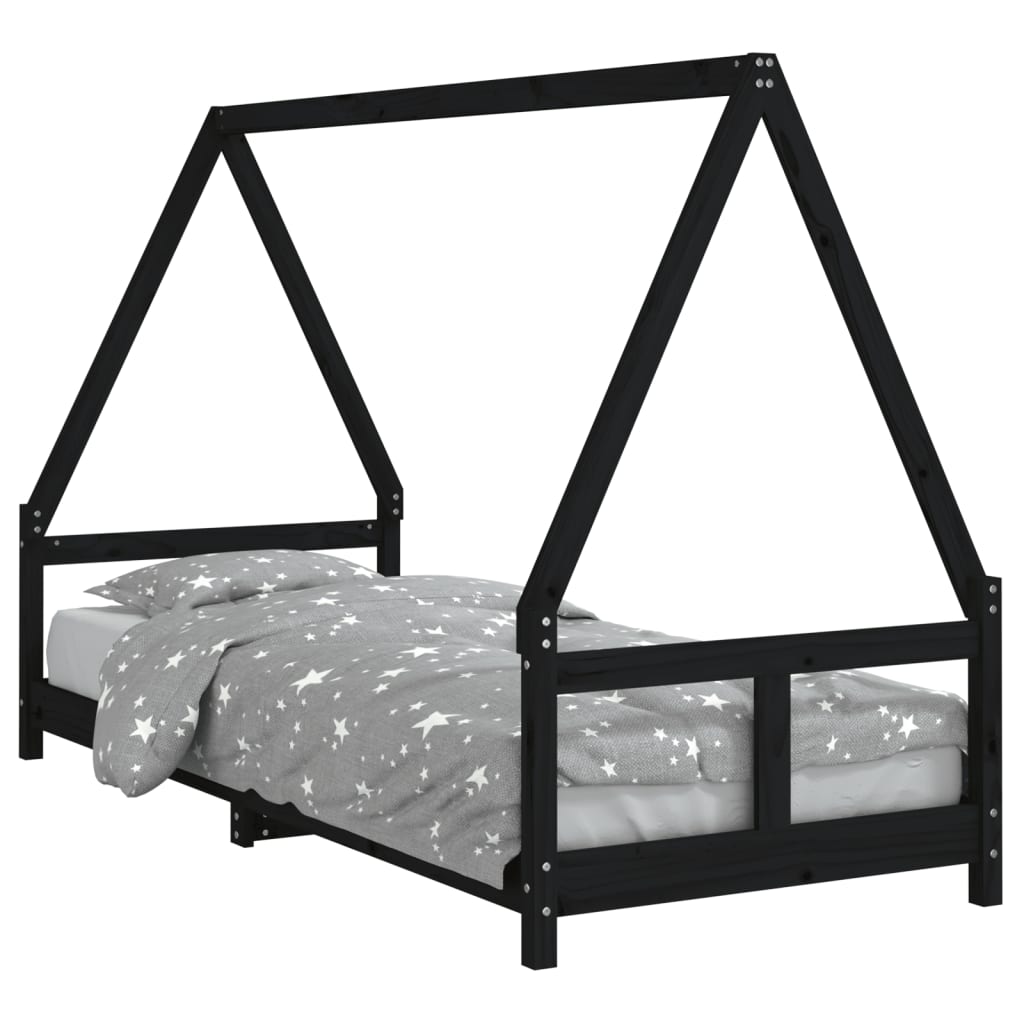 Solid Pine Kids Bed Frame - Black 80x200 cm