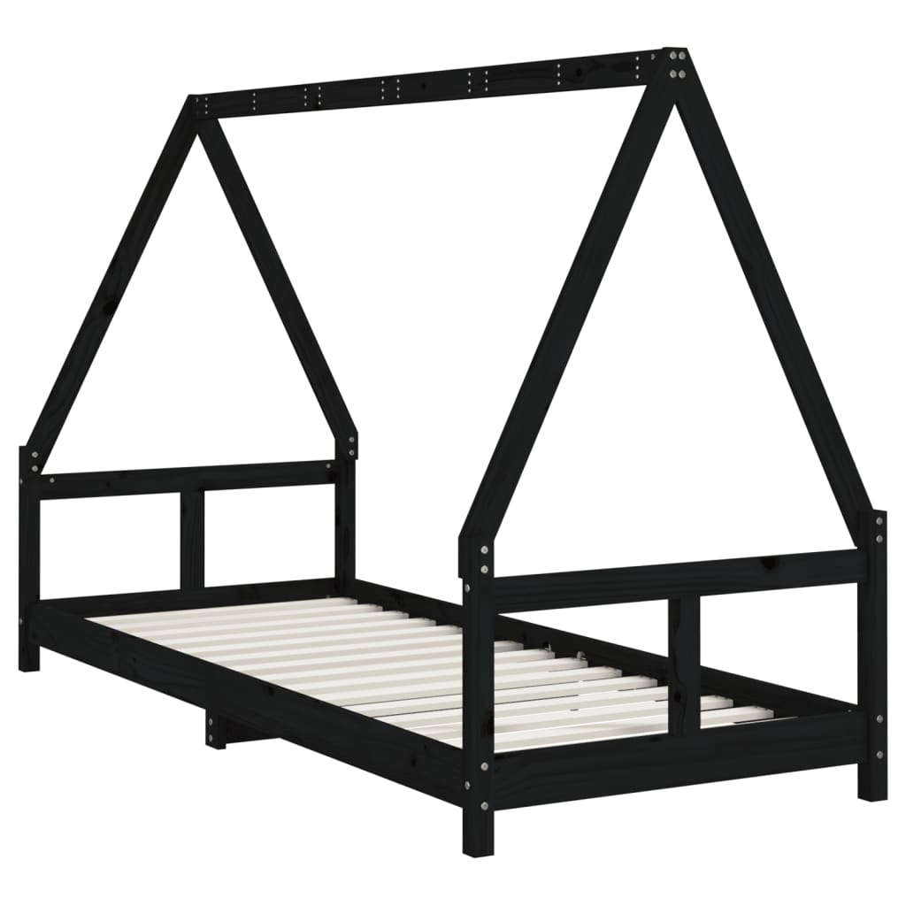 Solid Pine Kids Bed Frame - Black 80x200 cm
