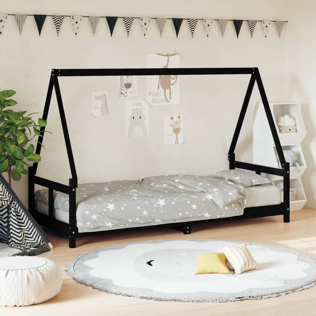 Solid Pine Kids Bed Frame - Black 80x200 cm