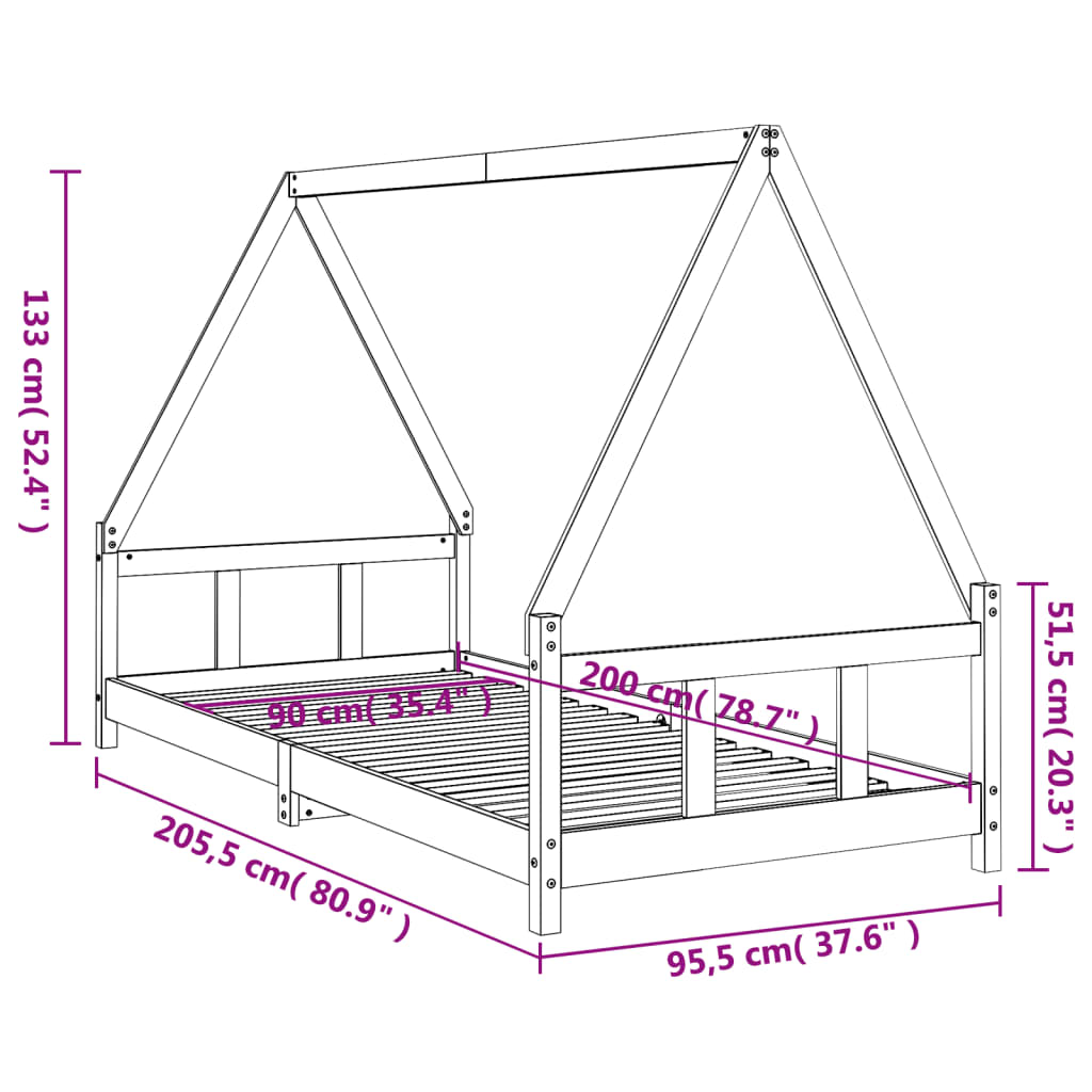 White Solid Pine Kids Bed Frame 90x200 cm - Durable & Stylish