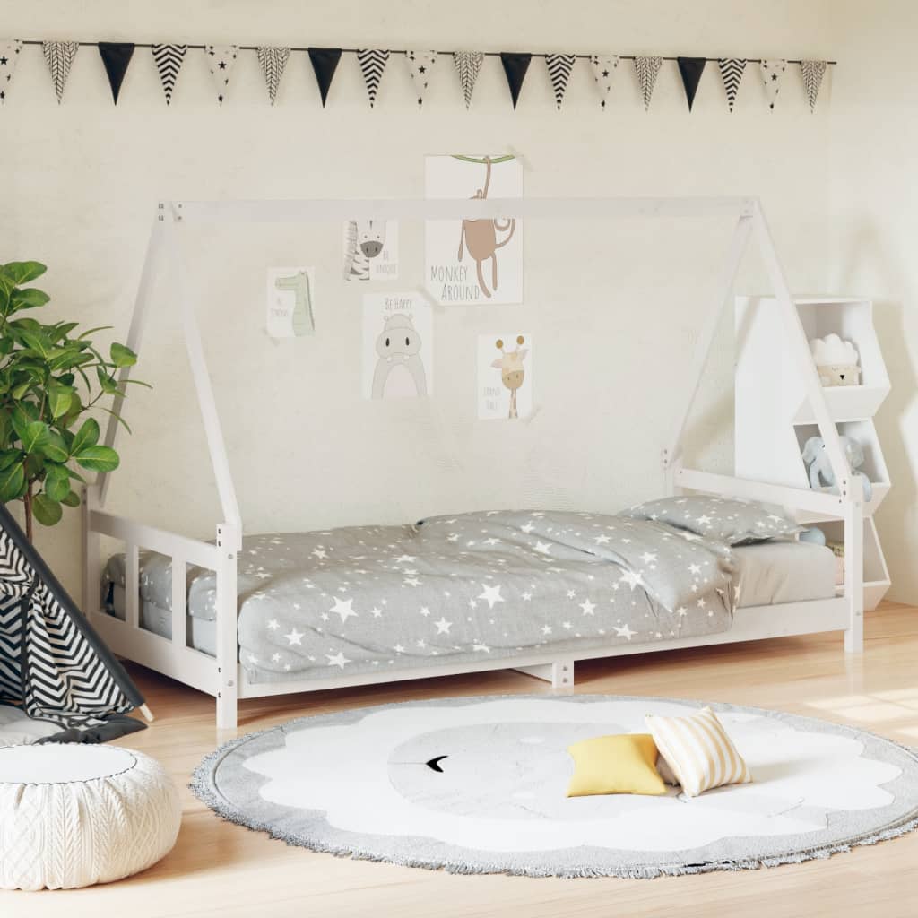White Solid Pine Kids Bed Frame 90x200 cm - Durable & Stylish