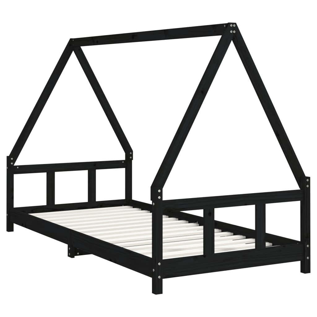 Solid Pine Kids Bed Frame - Black, 90x200 cm