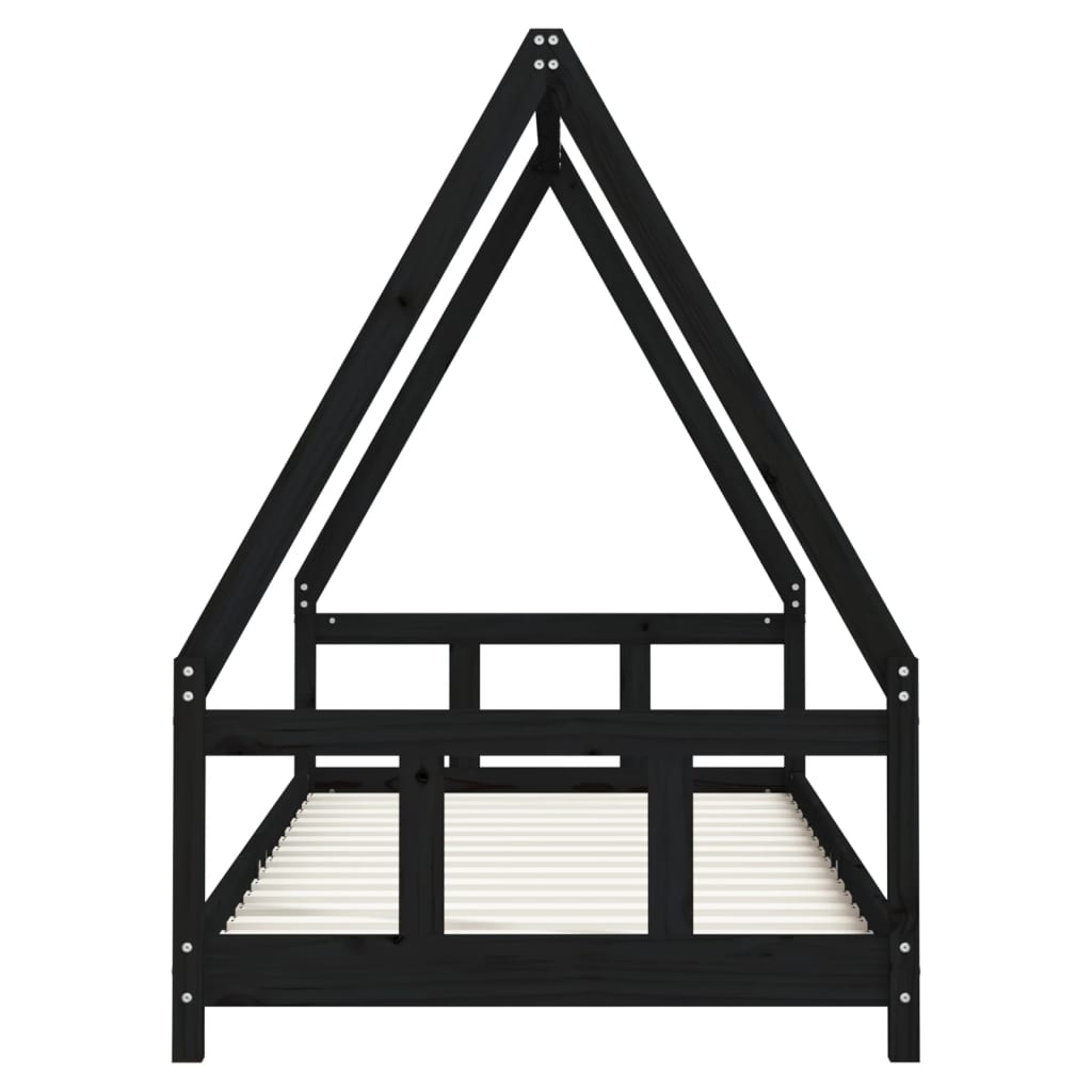 Solid Pine Kids Bed Frame - Black, 90x200 cm
