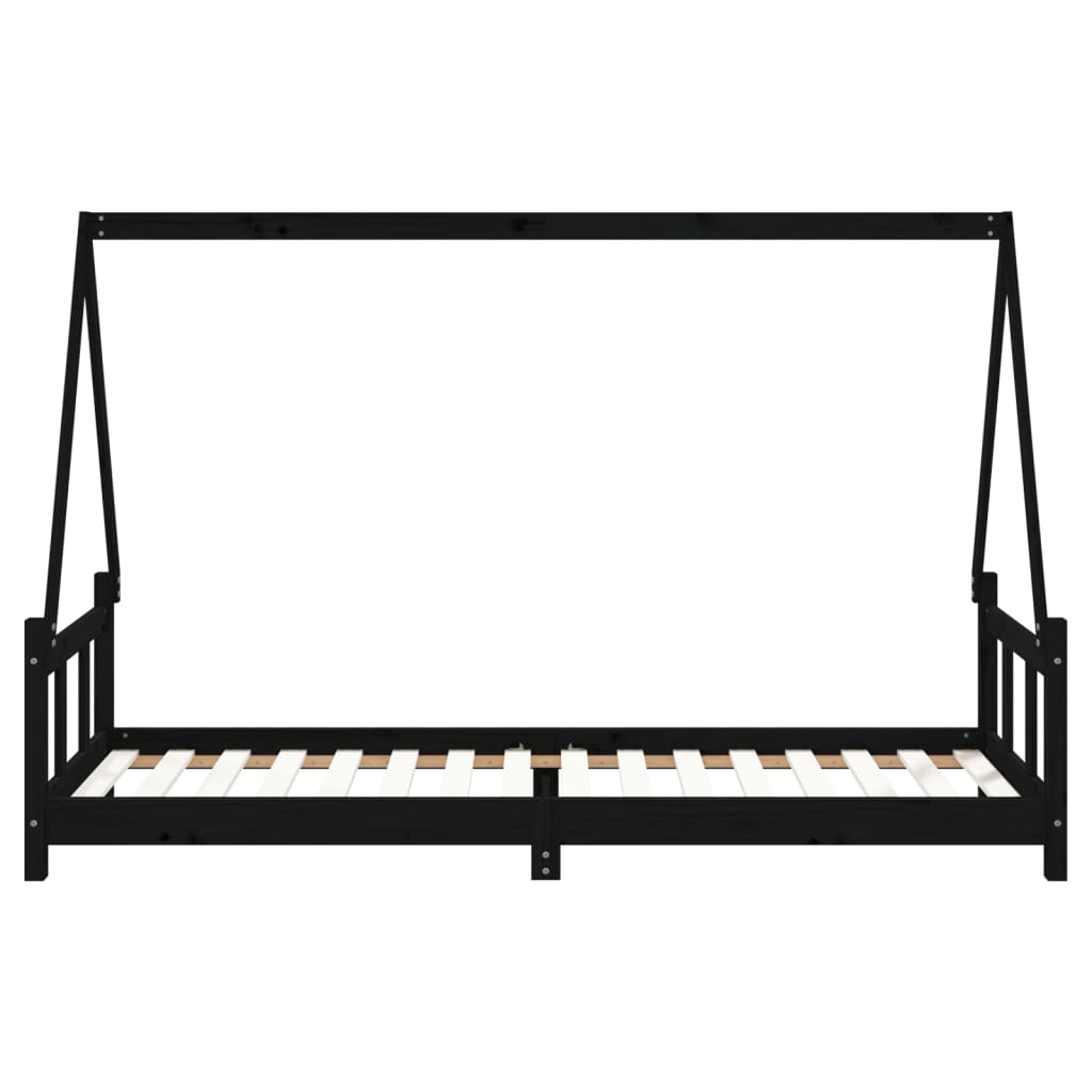 Solid Pine Kids Bed Frame - Black, 90x200 cm