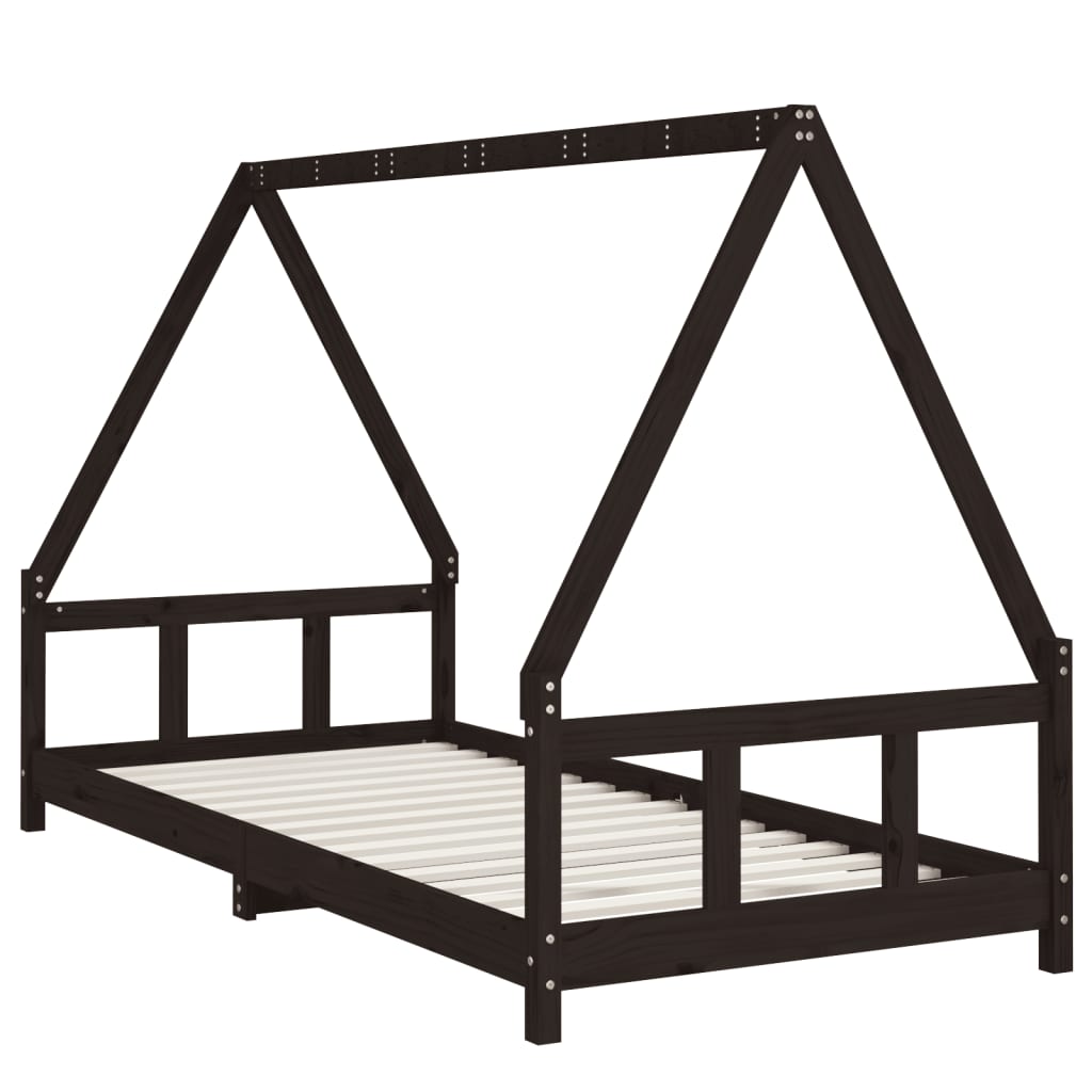 Solid Pine Kids Bed Frame - Black, 90x200 cm