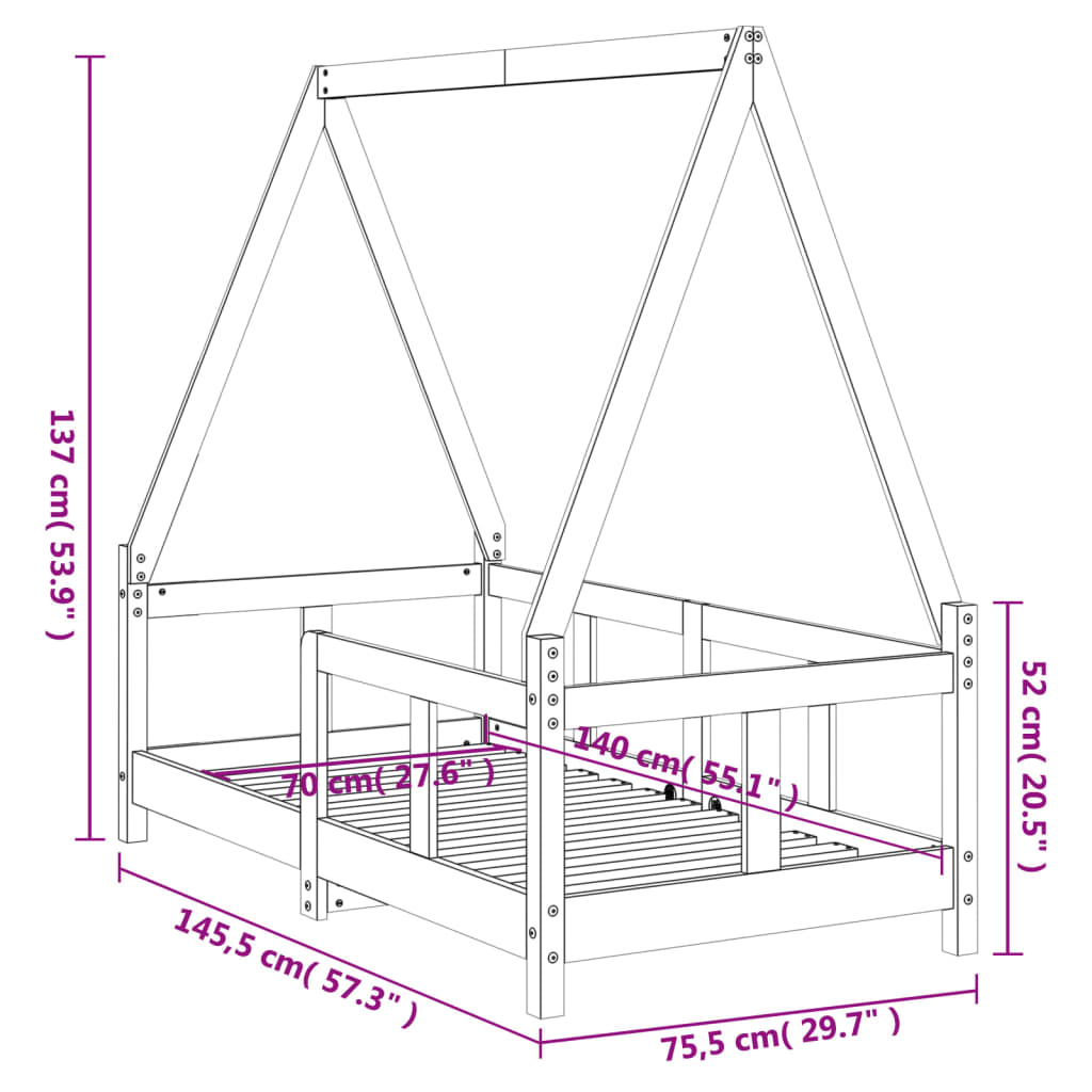 Solid Pine Kids Bed Frame, 70x140 cm – Durable & Stylish