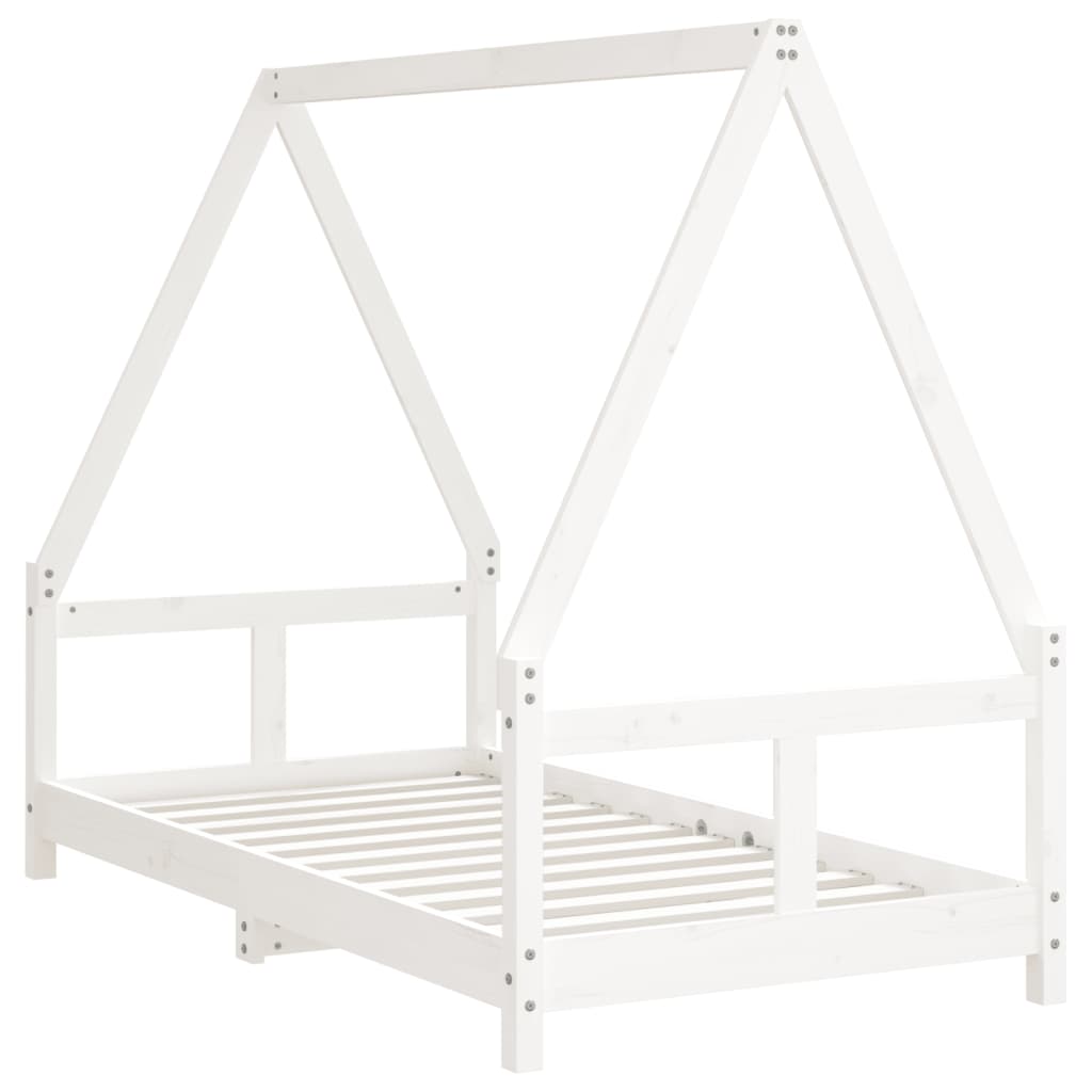 Solid Pine Wood Kids Bed Frame - White, 80x160 cm