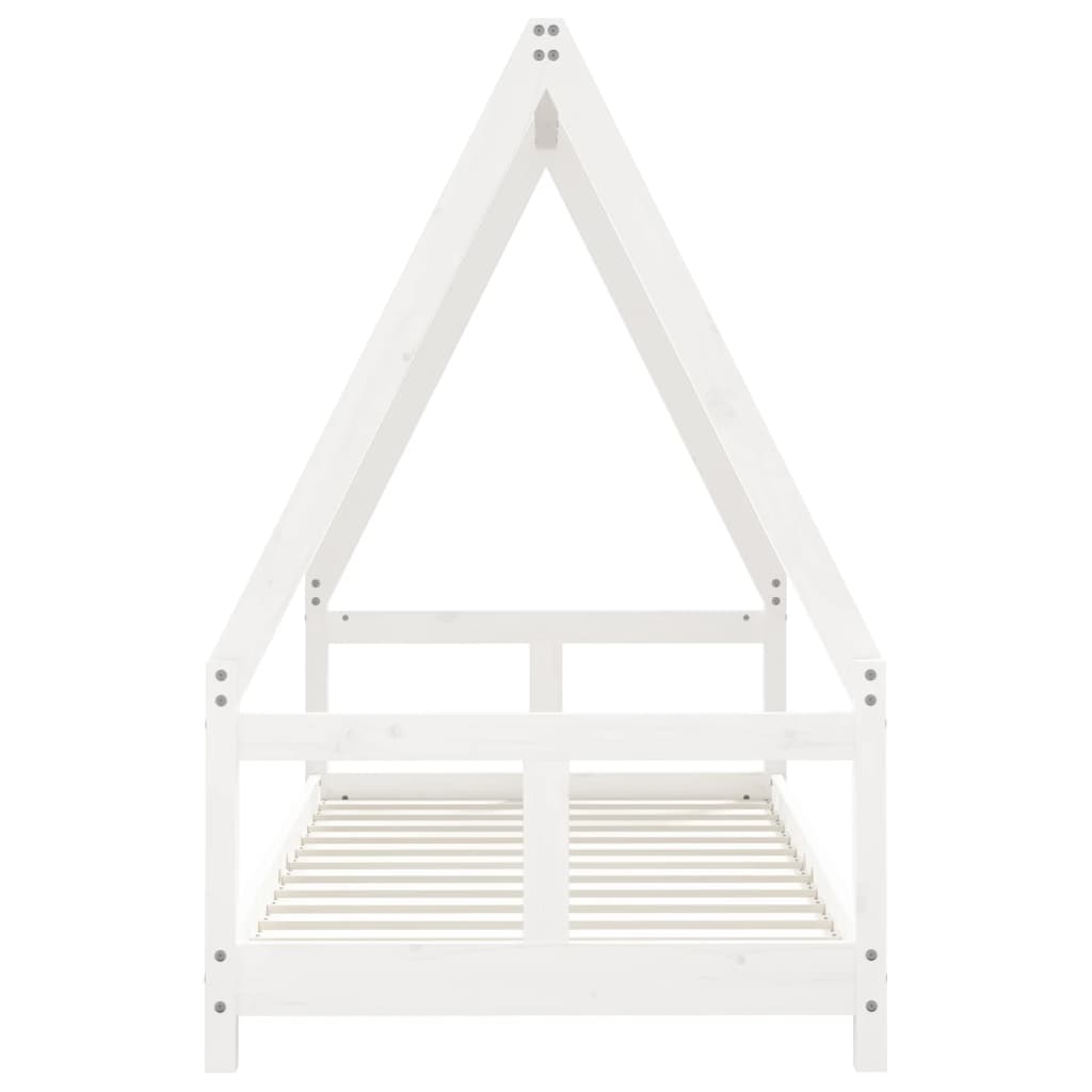 Solid Pine Wood Kids Bed Frame - White, 80x160 cm