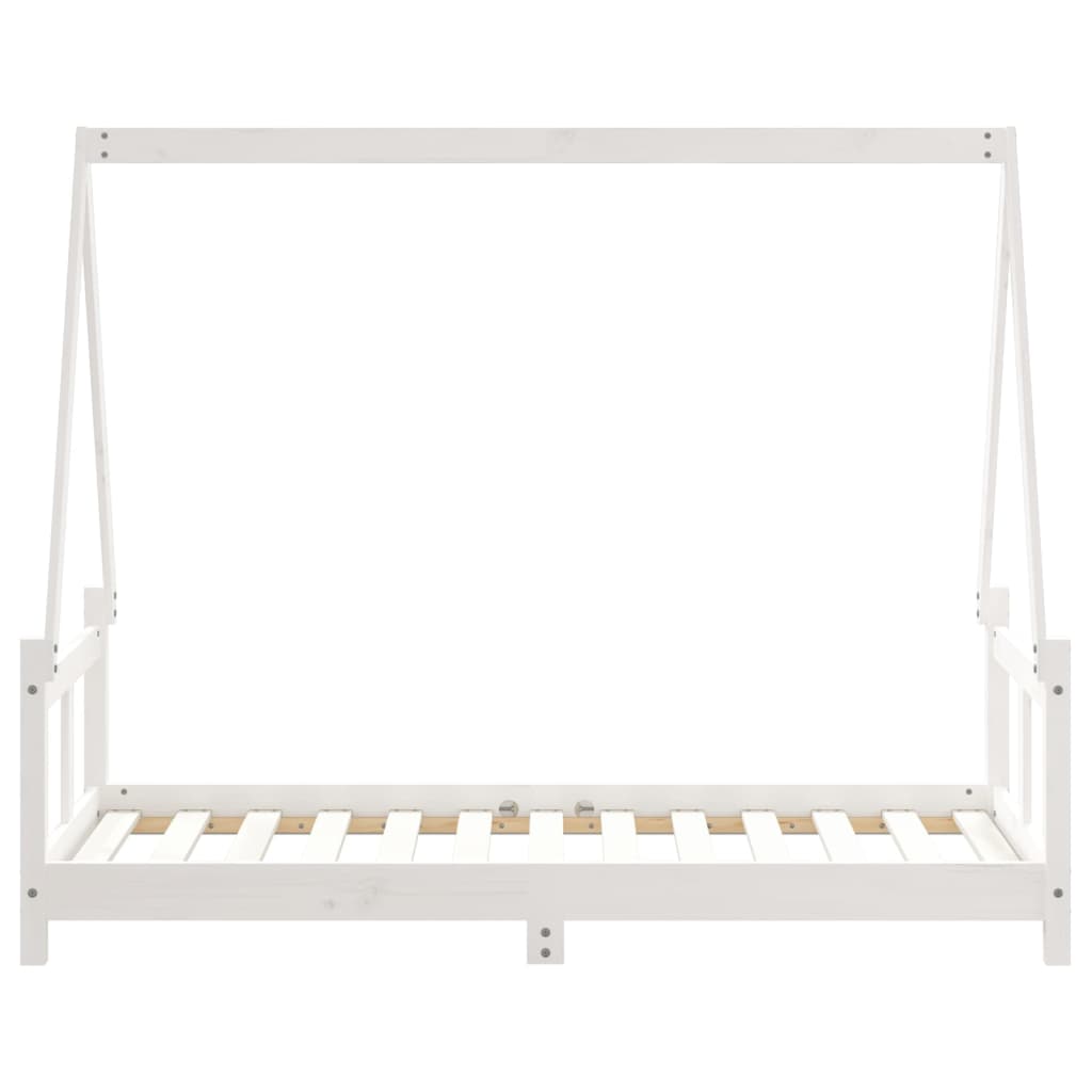 Solid Pine Wood Kids Bed Frame - White, 80x160 cm