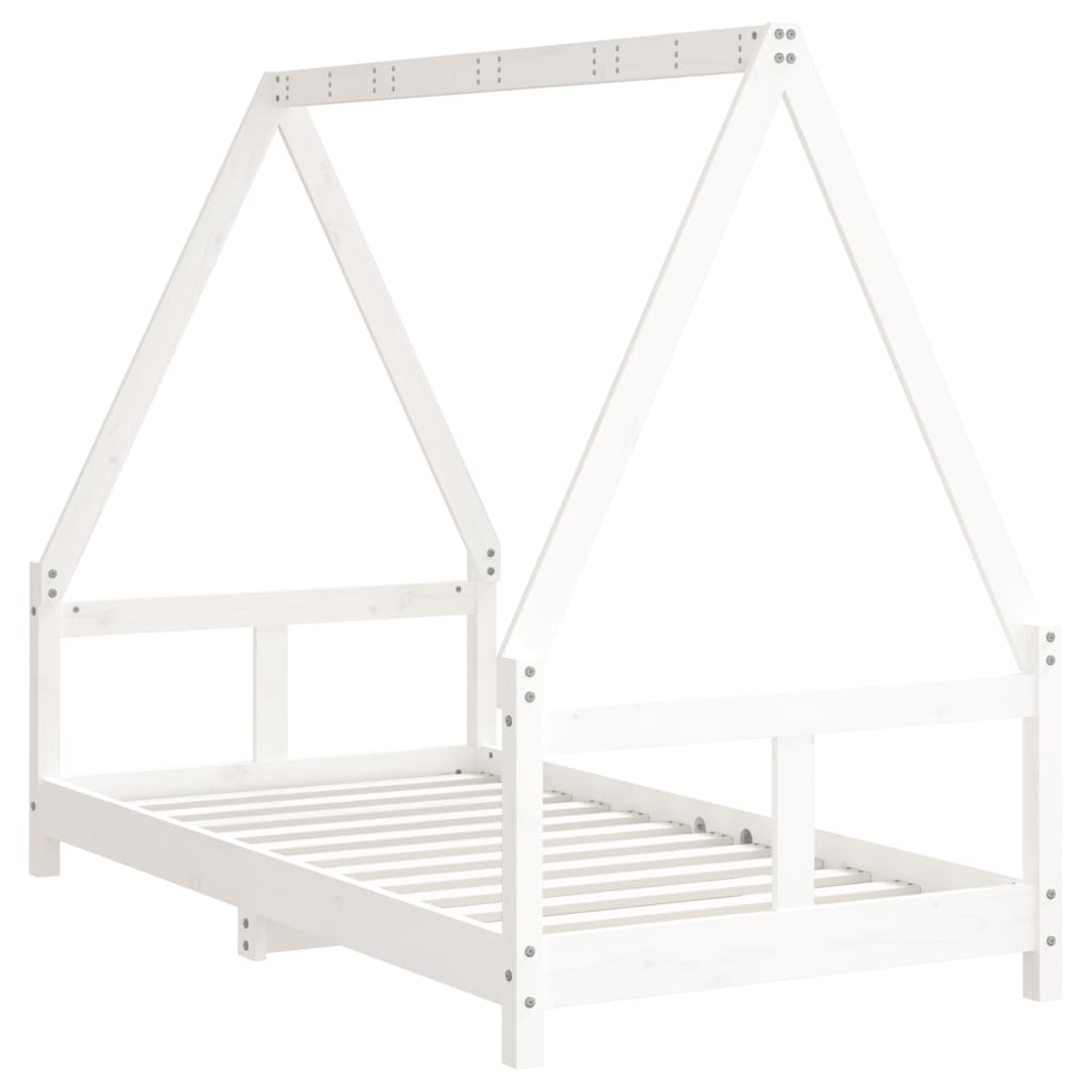 Solid Pine Wood Kids Bed Frame - White, 80x160 cm