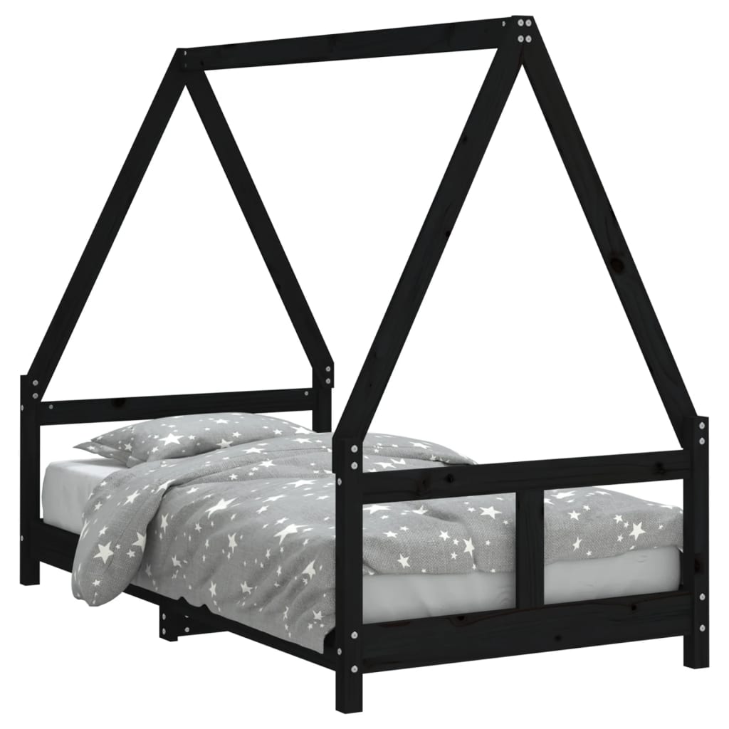 Black Solid Pine Kids Bed Frame 80x160 cm - Sturdy & Stylish