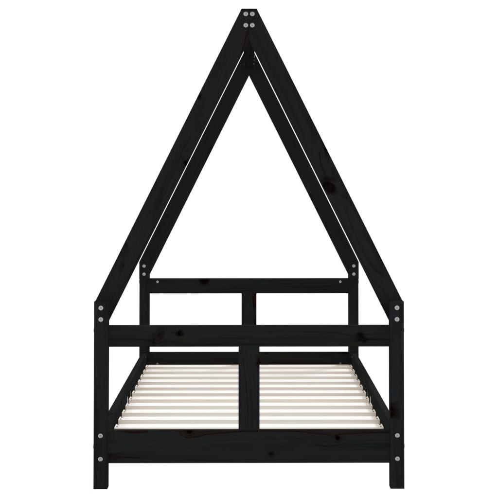 Black Solid Pine Kids Bed Frame 80x160 cm - Sturdy & Stylish