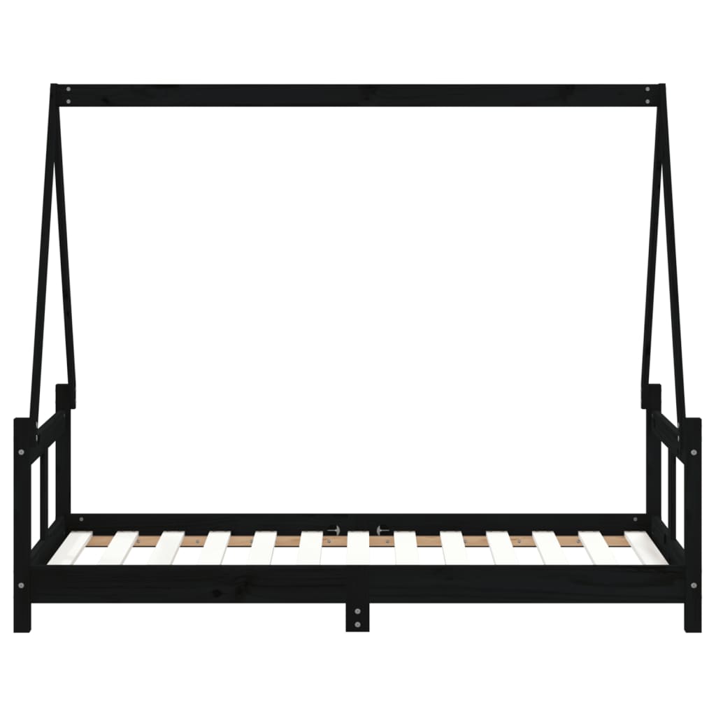Black Solid Pine Kids Bed Frame 80x160 cm - Sturdy & Stylish