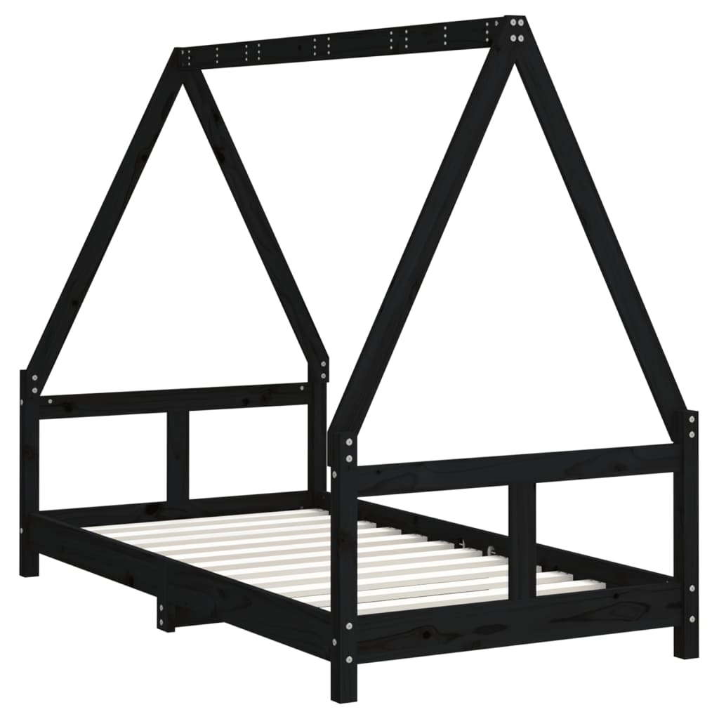 Black Solid Pine Kids Bed Frame 80x160 cm - Sturdy & Stylish