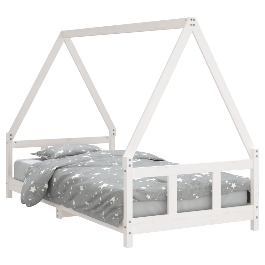 Solid Wood Kids Bed Frame - White 90x190 cm Pine Finish
