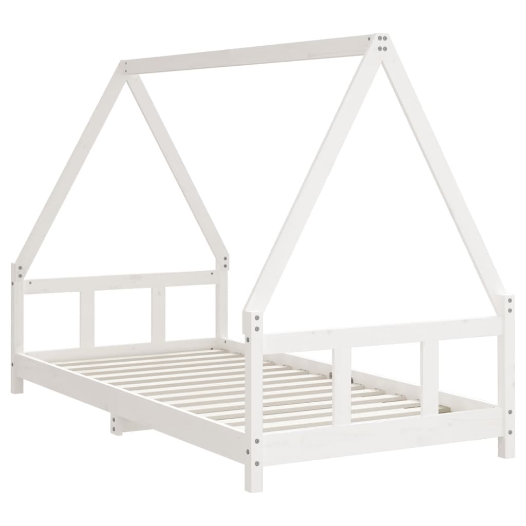 Solid Wood Kids Bed Frame - White 90x190 cm Pine Finish