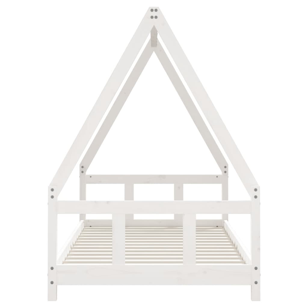 Solid Wood Kids Bed Frame - White 90x190 cm Pine Finish