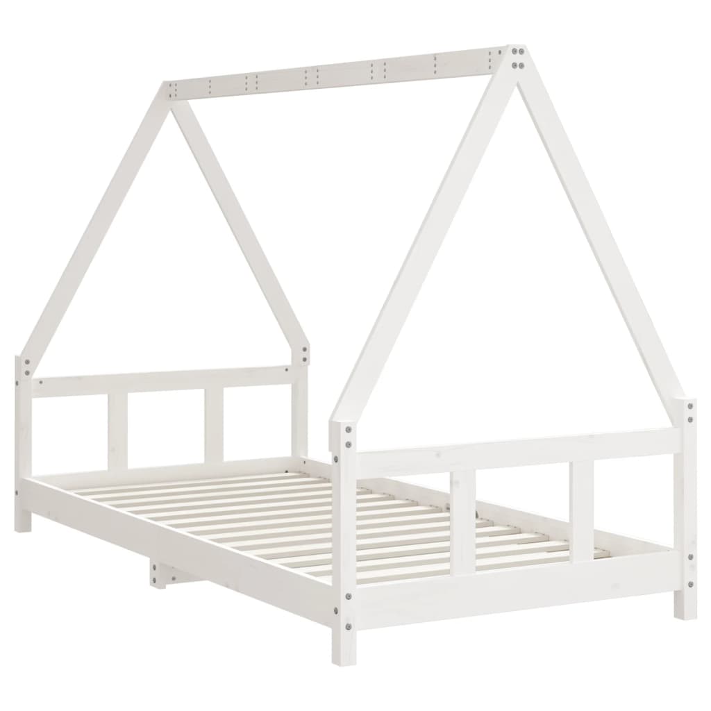Solid Wood Kids Bed Frame - White 90x190 cm Pine Finish