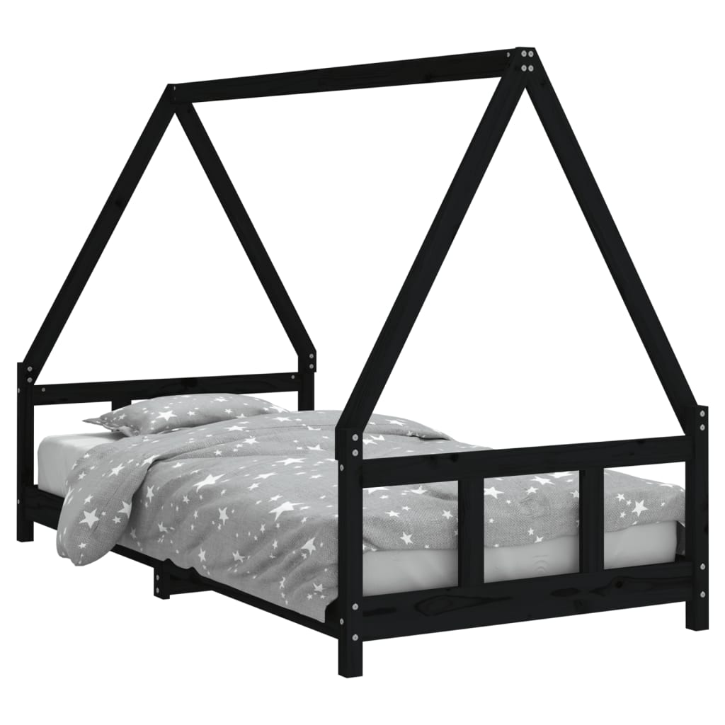Solid Pine Kids Bed Frame - Black 90x190 cm Sturdy Design