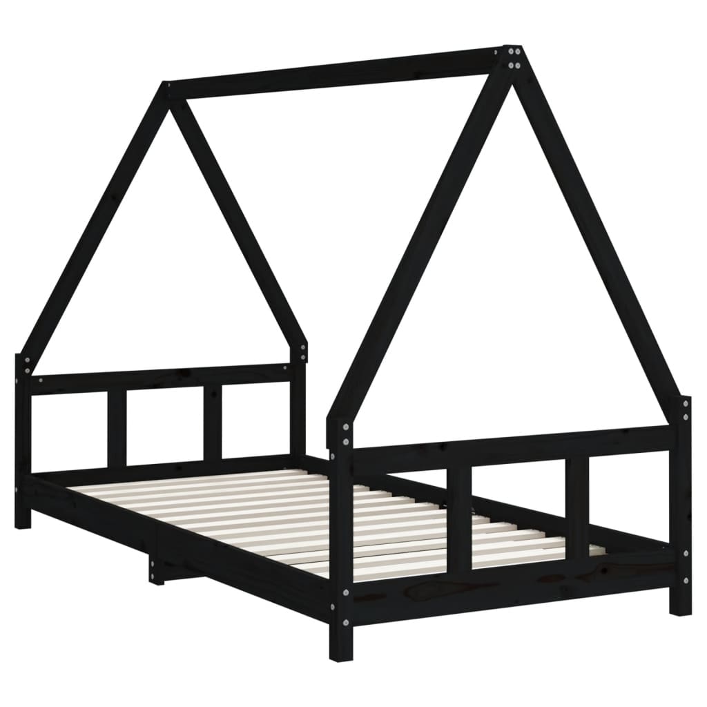 Solid Pine Kids Bed Frame - Black 90x190 cm Sturdy Design
