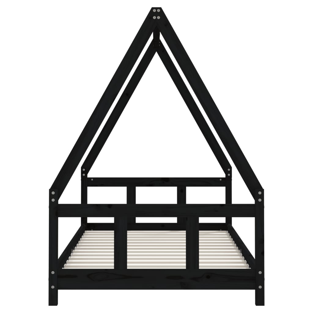 Solid Pine Kids Bed Frame - Black 90x190 cm Sturdy Design