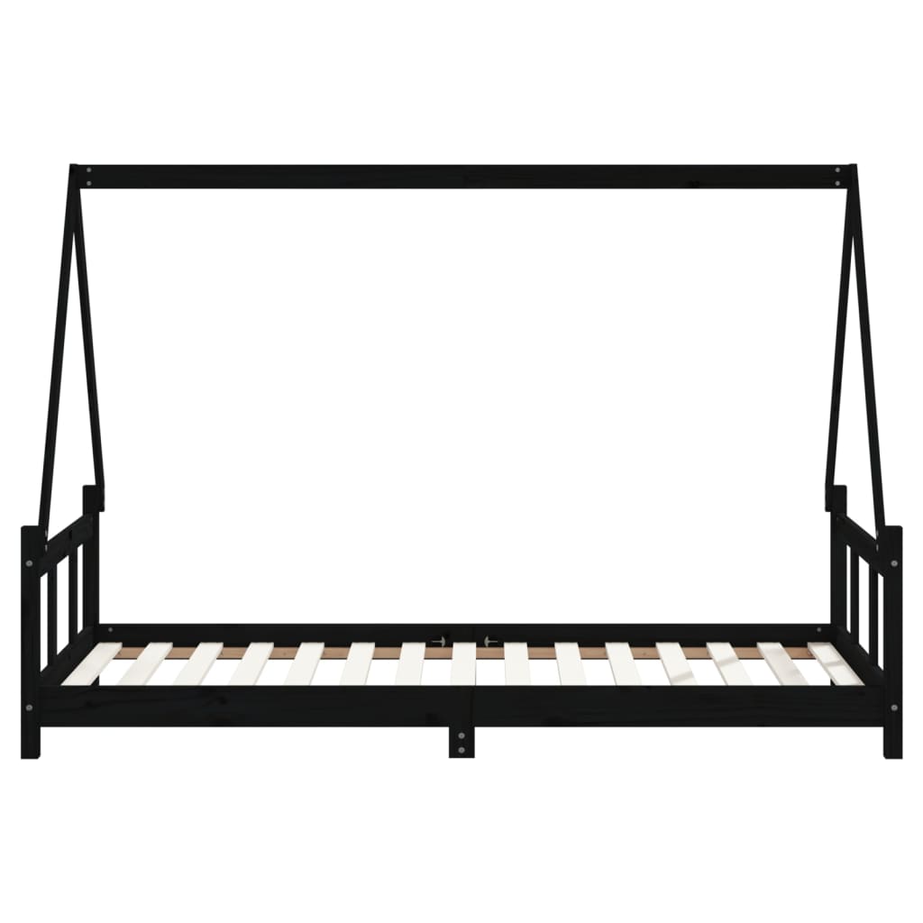 Solid Pine Kids Bed Frame - Black 90x190 cm Sturdy Design