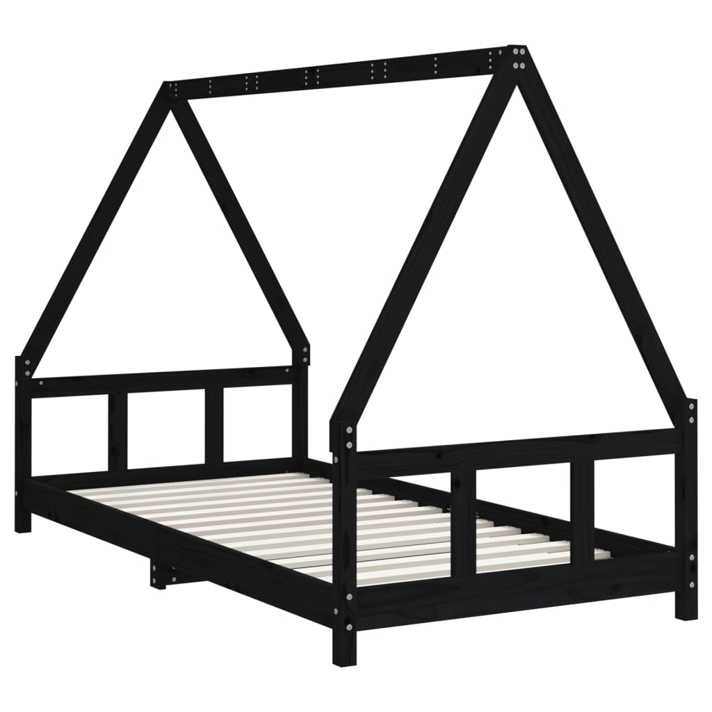 Solid Pine Kids Bed Frame - Black 90x190 cm Sturdy Design