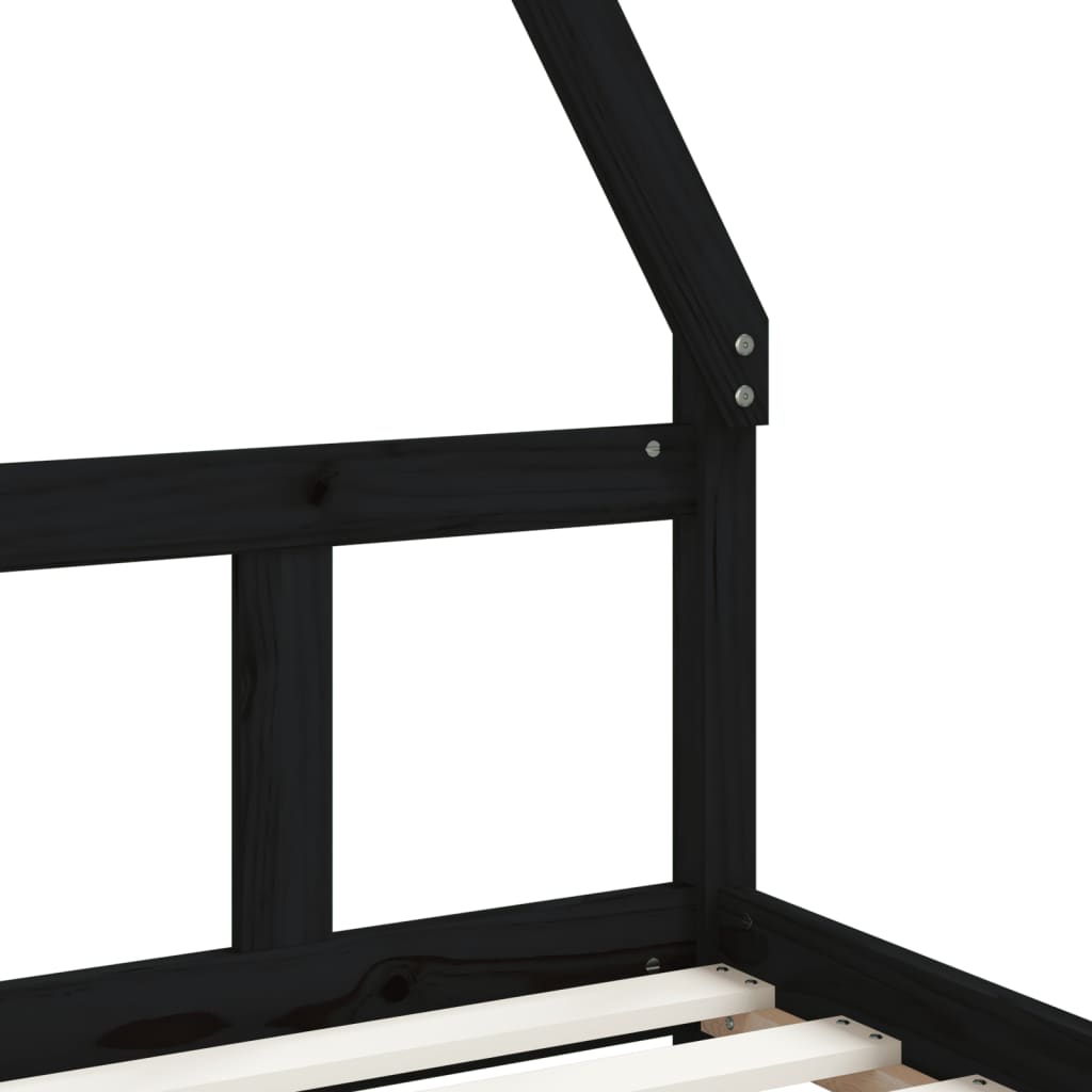 Solid Pine Kids Bed Frame - Black 90x190 cm Sturdy Design