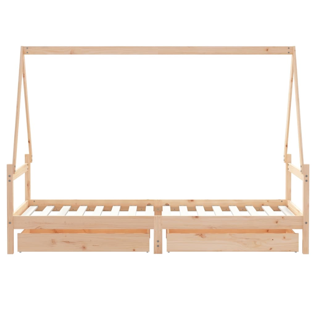 Kids Bed Frame with Drawers 90x200 cm Solid Wood Pine