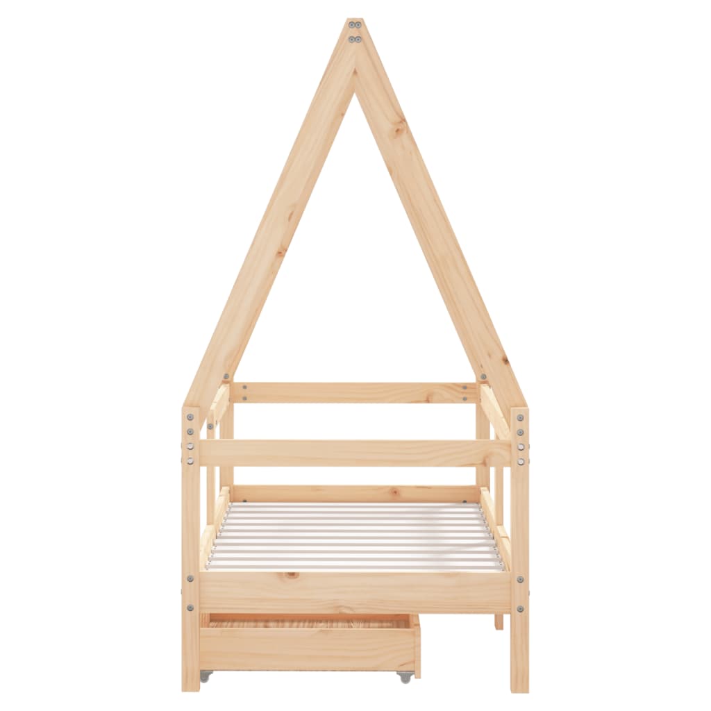 Solid Pine Kids Bed Frame with Drawers 70x140 cm - Natural Wood