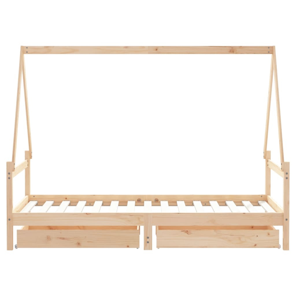Solid Pine Kids Bed Frame with Drawers, 90x190 cm