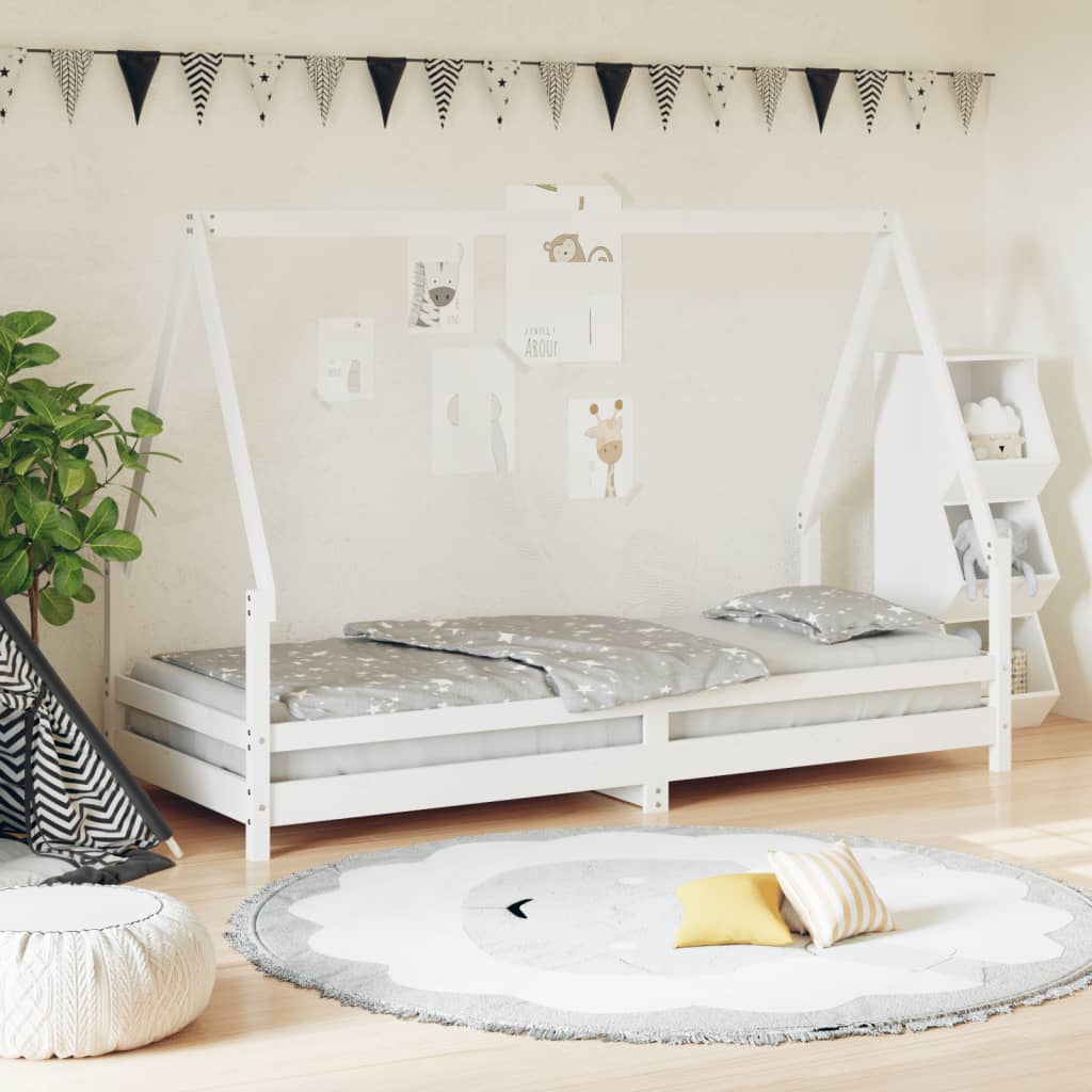 Solid Pine Kids Bed Frame in White, 80x200 cm