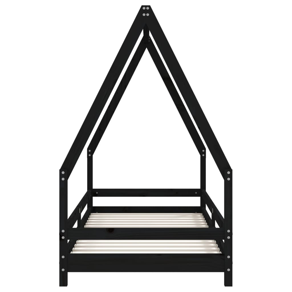 Solid Pine Kids Bed Frame - Black, 80x200 cm
